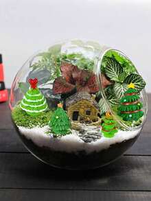 8 件/4 件圣诞树迷你景观装饰，迷你圣诞树桌面人造装饰手工艺品，可爱的树脂工艺品用于家居装饰微型圣诞树雕像树脂装饰，适用于花园童话花园和家庭多彩圣诞树装饰，适用于桌面和派对，玻璃雪球，花园 - 彩色 - 查看 4