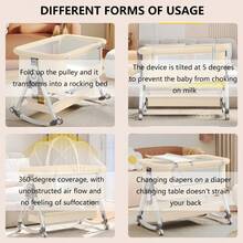 Lcchabls 5-In-1 Baby Bassinet & Bedside Sleeper With Rocking Mode, Portable Foldable Crib For Newborns, Adjustable 6 Height Levels, Breathable Mesh, Soft Mattress, Wheels, Storage Basket & Mosquito Net For Baby Boys & Girls (Beige) - Màu be - Xem 6