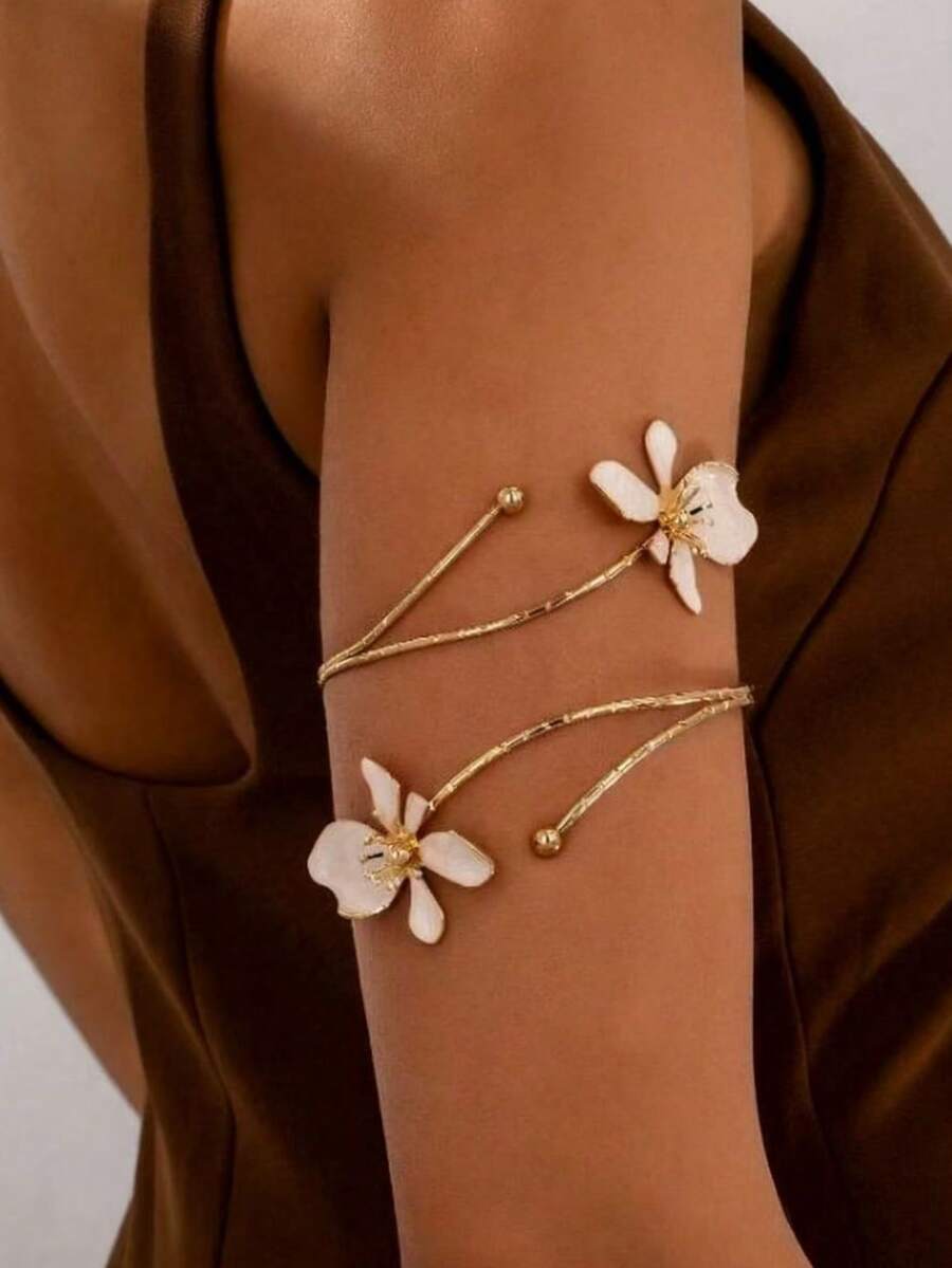 Flower Minimalist Arm Cuff Adjustable Fashionable White Armlet