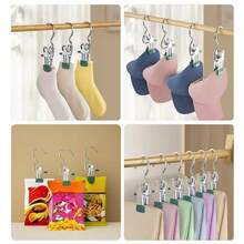 10pcs Portable Stainless Steel Clothes Clips With Hooks - Multipurpose Hanging Clips, Stainless Steel Versatile Hooks - Portable Hangers For Laundry, Pants, Hats And Skirts - Multicolor - View 6