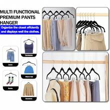GVTECH Ganchos de Terciopelo con Clips, Ganchos de Clip de Metal para Pantalones, Perchas de Terciopelo con Muescas para Pantalones, Faldas, Traje, Vestidos y Camisas de Gancho - Gris - Ver 2