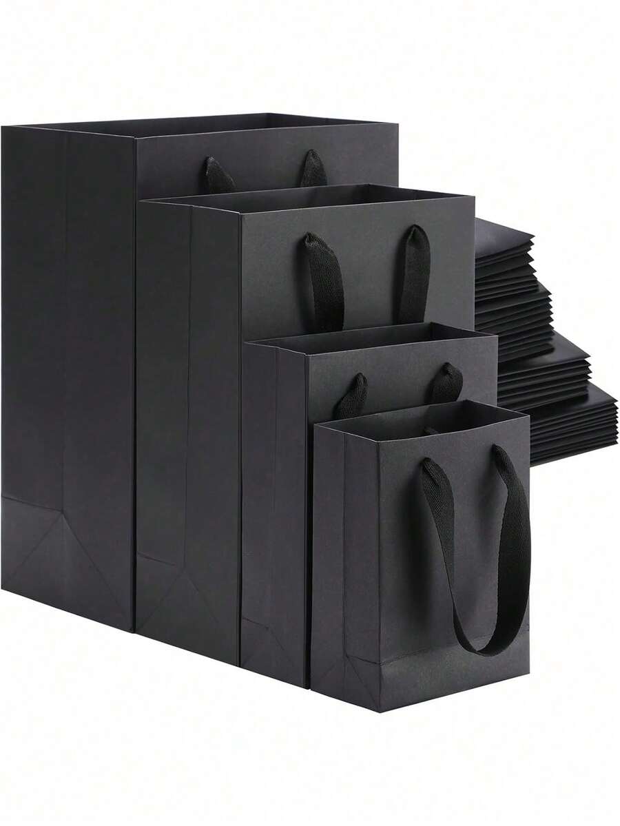 10-Pack Kraft Paper Gift Bags In 3 Sizes With Fabric Handles For Gift Wrapping, Dessert Bags, Shopping Bags, Business, Boutique, And Party Favors.