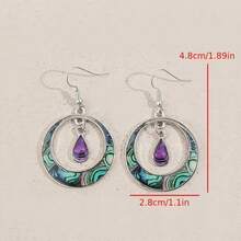 A Pair Of Retro Bohemian Style Round Hollow Colorful Pattern Dangling Water Drop Pendant Alloy Glue Earrings - 彩色 - 查看 5
