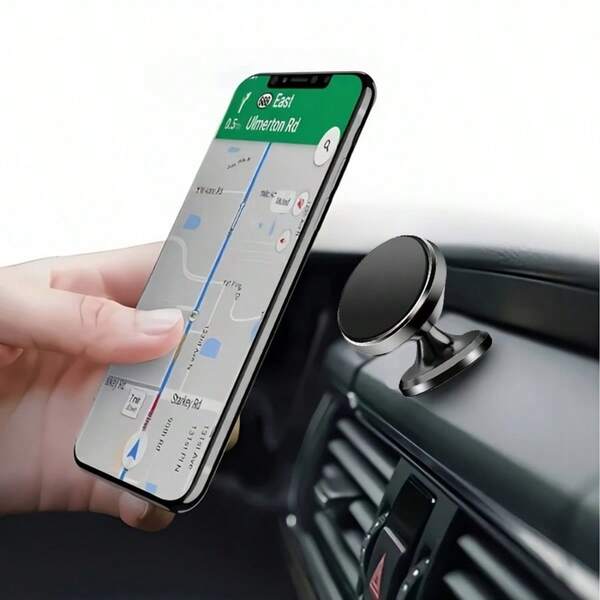 1pc Black/Silver Alloy Magnetic Car Phone Holder, Metal Strong Magnetic Rotating Car Phone Mount, 360 Degree Rotation, Dashboard Adhesive Stable And Non-Slip, Suitable For Office/Study, Compatible With All Phone Models, Multiple Colors Available, Strong Magnetic Adsorption