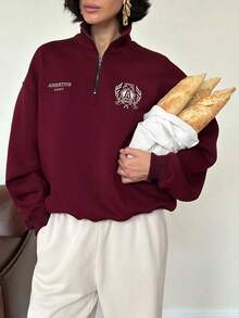 Sudadera holgada con cuello y cremallera para mujer, de manga larga y efecto estilizante, para otoño e invierno