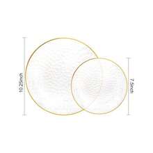 50/25/10/2 طبق شفاف مطرق بحافة ذهبية، أطباق سلطة، أطباق كيك/حلوى، أطباق فاكهة، صواني تقديم الطعام، مثالية للأعياد والحفلات وأعياد الميلاد والأعراس وعيد الشكر والكريسماس والعام الجديد