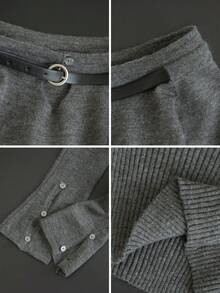 1pc Women's Off-Shoulder Sweater, Sexy Hollow-Out Design, Suitable For Outings, Home, Dates, Parties In Autumn/Winter. Comes With Matching Belt. Spring - Grey - View 10