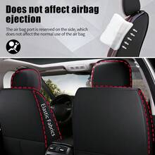 Leather Car Seat Covers Front Pair, Waterproof Faux Leather Seat Covers For Cars, Non-Slip Car Interior Covers Universal Fit For Most Cars Sedans Trucks SUVs - Sọc đen và đỏ tiêu chuẩn - Xem 5