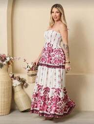 Vestido Tomara que Caia Estampa Floral Tropical Moda Blogueira