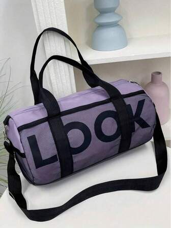 男女通用同学聚会旅行健身包，尼龙字母装饰健身包，瑜伽包，短途旅行包，篮球训练包，夏季同学聚会必备，适合露营、邮轮、徒步旅行，可作为随身行李包、周末旅行包、登机包、大学包、行李包、周末旅行包、医院包，紫色假日冬季书包运动包，适合运动、健身、锻炼，大容量，适合男女度假旅行必备健身包