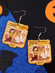 1 Pair Unique Acrylic Cartoon Text Earrings, Funny & Quirky Design, Suitable For Halloween, Daily Wear, Holiday Party Jewelry