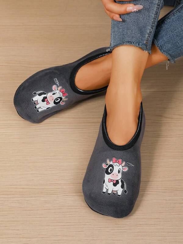 Women's Comfortable Lucky Cute Cartoon Cow Pattern Indoor Slippers Super Soft & Warm Yoga Socks