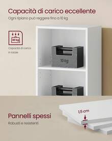 Libreria a 3 Scomparti con Ripiani Regolabili, Scaffale Porta Libri e Documenti per Soggiorno, Camera da Letto, Cameretta e Ufficio, 40 x 24 x 93 cm, Bianco - Bianco - Visualizzare 5
