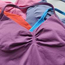 NO LOGO Women's Longline Strappy Backless Gym Top Scrunch Workout Open Back Bra Tank Top For Running Yoga Shirt - 深海 - 查看 7