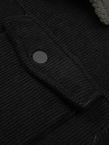 معطف من الكوردروي مع بطانة مخملية للرجال في فصلي الخريف والشتاء، بياقة بسيطة وألوان متباينة للراحة والدفء في الاستخدام اليومي والخارجي - الأسود - مشاهدة 4