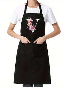 1pc Black Kitchen Cooking Apron, Modern Polyester Oil-Proof Apron, Black Kitchen Apron, Polyester Apron For Garden, Kitchen And Housework Perfect For Home, Restaurant, And Kitchen Cooking