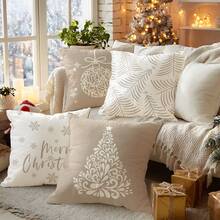 MEMNUN 4pcs Christmas Deer & Snowflake Printed Cushion Cover [No Pillow Insert], 17.7*17.7in(45*45cm)/19.69*19.69in(50*50cm)/15.75*15.75in(40*40cm), [Single-Sided Printing] Merry Christmas Decorative Polyester Throw Pillow Cases For Sofa, Bed, Living Room, Bedroom, Car, Office, Hotel, Suitable For All Seasons, Christmas Gift For Family And Friends - Multicolor - View 10