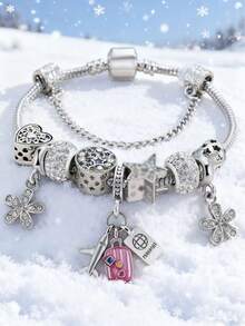 1pc Adjustable Gold Rhinestone Butterfly, Heart, Flower Lollipop Beaded Bracelet For Women, Versatile Daily Wear, Valentine's Day Gift