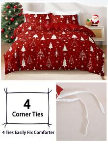 3pcs/Set Christmas Reindeer Christmas Tree Print Duvet Cover Set(1 Duvet Cover & 2 Pillowcase)Soft And Skin-Friendly Duvet Cover Bedding Set For Home, All Season Bed Sheets Set Christmas Gift