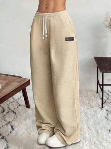 Pantaloni casual in velluto a coste da donna per autunno/inverno, gamba dritta morbida, tinta unita con tasche con laccetto, traspiranti e comodi per attività casual quotidiane