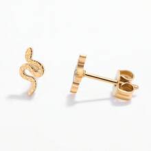 1 Pair Cute Golden Snake & Swallow Stud Earrings, Delicate Snake & Swallow Shaped Earrings, Stainless Steel Waterproof Earrings, Unique Animal Design, Fashionable & Versatile, Gift For Girlfriend Birthday