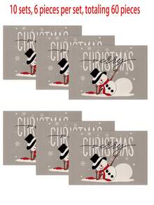 1 pièce/4 pièces/6 pièces/60 pièces Sets de table en lin bonhomme de neige de Noël, sets de table d'hiver de Noël, Joyeux Noël, convient pour la maison, le restaurant, la décoration de table à manger, articles ménagers
