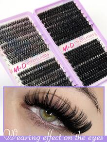 Zestaw do przedłużania rzęs C Curl Lash Clusters, 608 kępek, 100D, pojedyncze, delikatne rzęsy, 9-18 mm, o mieszanej długości, do samodzielnego stosowania w domu. - D - Zobacz 8
