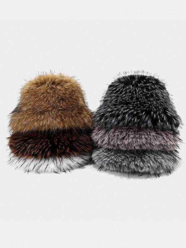 Sombrero de cubo de peluche sintético para mujer, de moda vintage, versátil, con protección para las orejas contra el viento, sombrero de cubo grueso y cálido para otoño/invierno