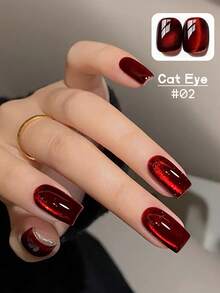 MISS SHAKA 10ml Autumn Winter Red Nails Golden Cat's Eye Gel Nail Polish Glue 2025 Y2K Nails Flash Whitening Popular Cherry Wine Red Ice Transparent Red Glass Bead Nail Art Nail Salon Home Diy Nail Supplies Christmas Nails