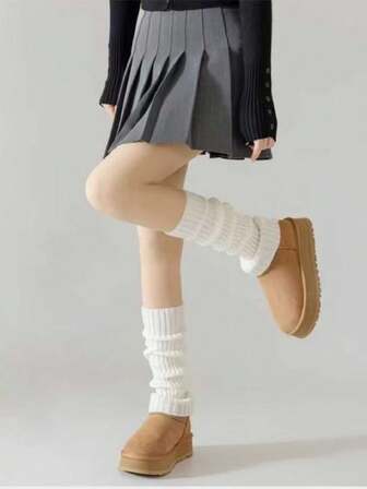 Home Life, 1 Pair Of Women's Fall And Winter Warm Stacked Mid-Calf Socks Sets, The Design Looks Good And Better To Wear, Using Material Acrylic Knitted Vertical Stripes, Tight Thick Fluffy Soft, Warm, High-Quality Materials, And Reliable, Warm And Rest Assured With Any Shoes And Socks To Wear