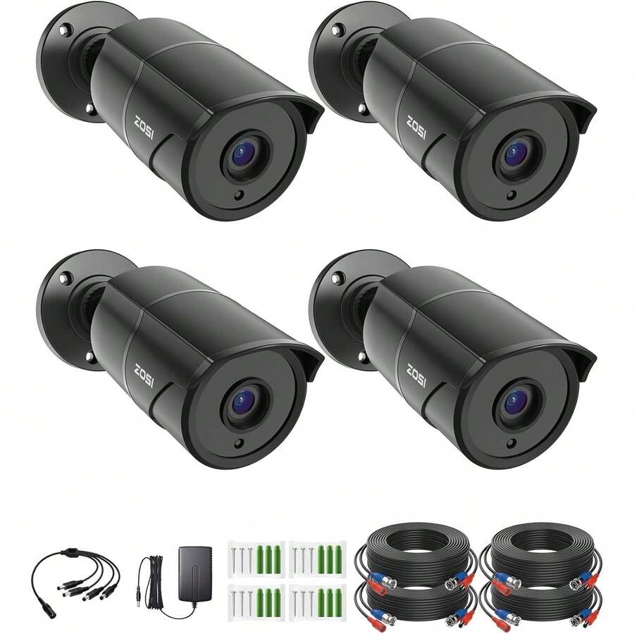 ZOSI 4 Pack 1080p Wired Home Security Cameras With Audio Recording, Built-In Microphone, 2MP 1920TVL HD-TVI Outdoor Indoor CCTV Cameras With 120ft IR Night Vision IP66 Weatherproof - 查看 1