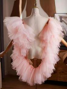 Multi-Color Chiffon Shawl, Suitable For Bride, Emcee, Evening Gown, Performance, Photography - Coral Pink - View 5