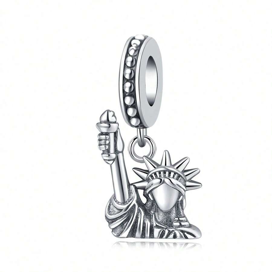 1 Pc Silver Plated Bead Charm Travel Elements Statue Of Liberty Pendant For Original Bracelet Necklace DIY Jewelry Making Fit Birthday Gifts Women Gift