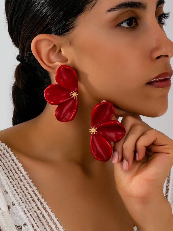 1 Pair Women's Elegant & Fashionable Exaggerated Resin Flower Stud Earrings, Suitable For Daily Wear