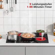 IsEasy WEHIMO Glass Ceramic Hob, Ceramic Hob, 5 Plates, 77 Cm, Hobs 8600 W, 9 Levels, Touch Operation Per Zone, Automatic Shut-Off, Glass Ceramic Hob Suitable For All Pots And Pans