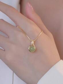 1 pieza Colgante de collar de bolsa de la fortuna de jade de Hetian de imitación de lujo, diseño elegante y minimalista, accesorio de joyería versátil - Multicolor - Ver 5