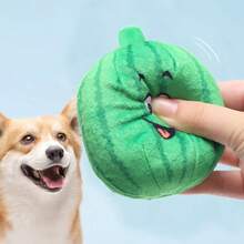 1pc Green Plush Watermelon Ball Toy With Squeaker Puppy Interactive Play And Teeth Grinding Sound Toys Small Dog Chew Squeaky Toy