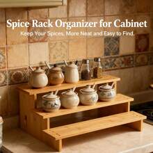 3-Tier Bamboo Spice Rack - Ideal For Kitchen Cabinet & Countertop, Organize Spices Neatly And Save Space,Bamboo Spice Organizer, 3-Tier Design - Keep Kitchen Seasonings In Order, Perfect For Small Kitchens - Màu gỗ - Xem 6