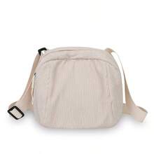 Bolso bandolera de mujer de pana estilo retro Harajuku, bolso de hombro casual estilo japonés, cierre con cremallera, unicolor, forro de poliéster, lavable - negro, blanco, verde, rosa, marrón, camello