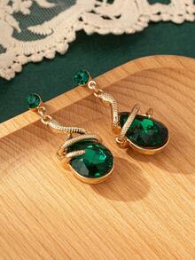 Fashionable Elegant Retro Green Zirconia Snake Shaped Earrings