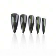 Press On Nails Long Stiletto Fake Nails Green Glue On Nails Magnetic Cat Eye Design Bling Acrylic Nails 24Pcs Goth False Nails Manicure Almond Stick On Nails Handmade Gel Artificial Nails - 多色22 - 查看 3