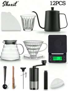 shoxil 3/14 件咖啡壶套装、便携式咖啡壶套装、滴滤咖啡壶套装、02 号尺寸、手冲咖啡套装、手工咖啡套装、V02 滴滤咖啡套装、派对节日礼物、便携式咖啡露营套装、旅行咖啡配件工具 - V02 Set - 查看 17