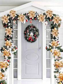 3/5/10/20PCS Glitter Artificial Christmas Flowers, Christmas Tree Decorations, Christmas Tree Wreath Diy Decorations, Including Gold, Red, Silver, Poinsettia Christmas Tree Decorations, Artificial Christmas Flowers, Home Decor, Holiday Party Decorations, Christmas Decorations, Room Decor, Winter Party Atmosphere Decoration.