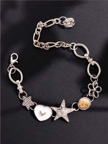 1pc Fashionable Retro Y2K Hiphop Star Heart Decor Chain Bracelet For Women, Versatile For Summer, Holiday Party, Beach, Dance