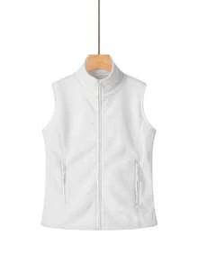 Giacche casual da donna senza maniche con chiusura lampo e tasche, di colore unito