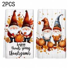 2 pièces/100 pièces Set de serviettes de cuisine avec motif d'automne, de nain et de citrouille, convient pour restaurant, cuisine, salle de bain, décoration intérieure, décoration de fête, cadeau de vacances, peut être offert comme cadeau de Thanksgiving