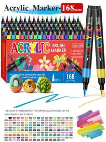 168 Farben Acrylfarb-Stifte, Doppelspitzen Kunst-Markerset, Feinspitzen Marker geeignet für Felsen-Malerei, Holz, Leinwand, Stein, Glas, Keramik, DIY Basteleien, Kunstschulbedarf