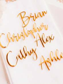 Customized Acrylic Name Plates | Personalized Wedding Table Decor | Customizable Acrylic Guest Name Cards | Elegant And Durable Acrylic Name Plates, Suitable For Wedding Receptions, Birthday Parties, Anniversaries, Baby Showers, Engagements, Graduations, Dinners | Modern And Stylish Table Decor, Suitable For Restaurants, Banquets, And Other Occasions - Gold - View 6