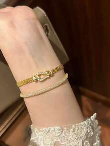 1 chiếc vòng tay dây satin đính đá hình móng ngựa kiểu cổ điển, trang sức tối giản dành cho nữ. - Vòng tay khóa móng ngựa - Xem 2