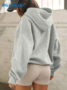 GEMCHO Women's Solid Color Long Sleeve Zip-Up Front Pocket Hoodie Jacket, Autumn